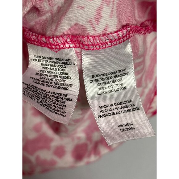 Jones New York Sport Pink White Floral Print Short Sleeve Top L Crochet Lace - Picture 4 of 5